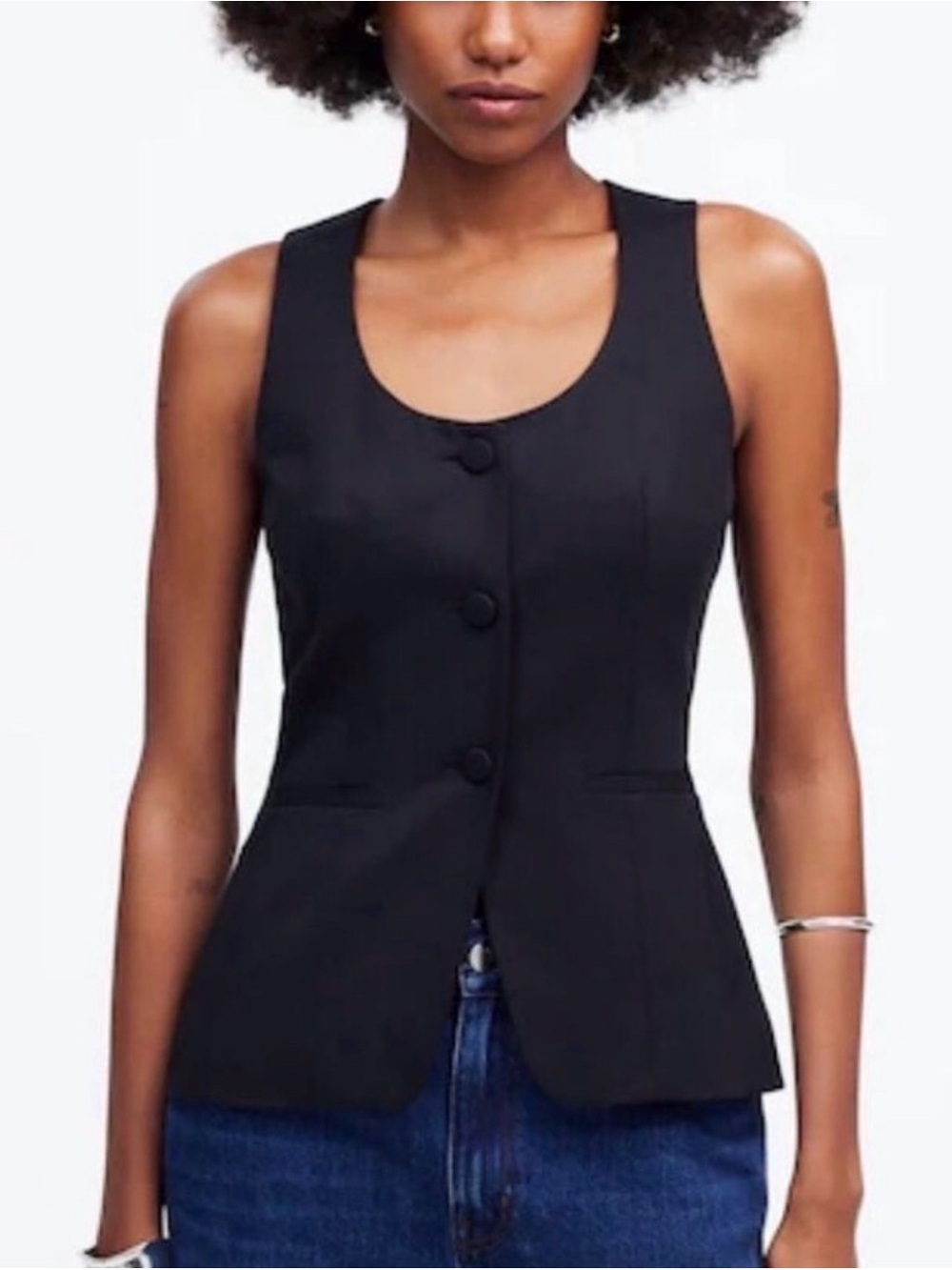 Madewell Tailored  Black Button-Front crewneck vest